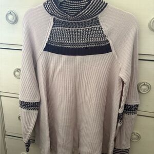 Free People Knit Sweater with chocolate brown trim S